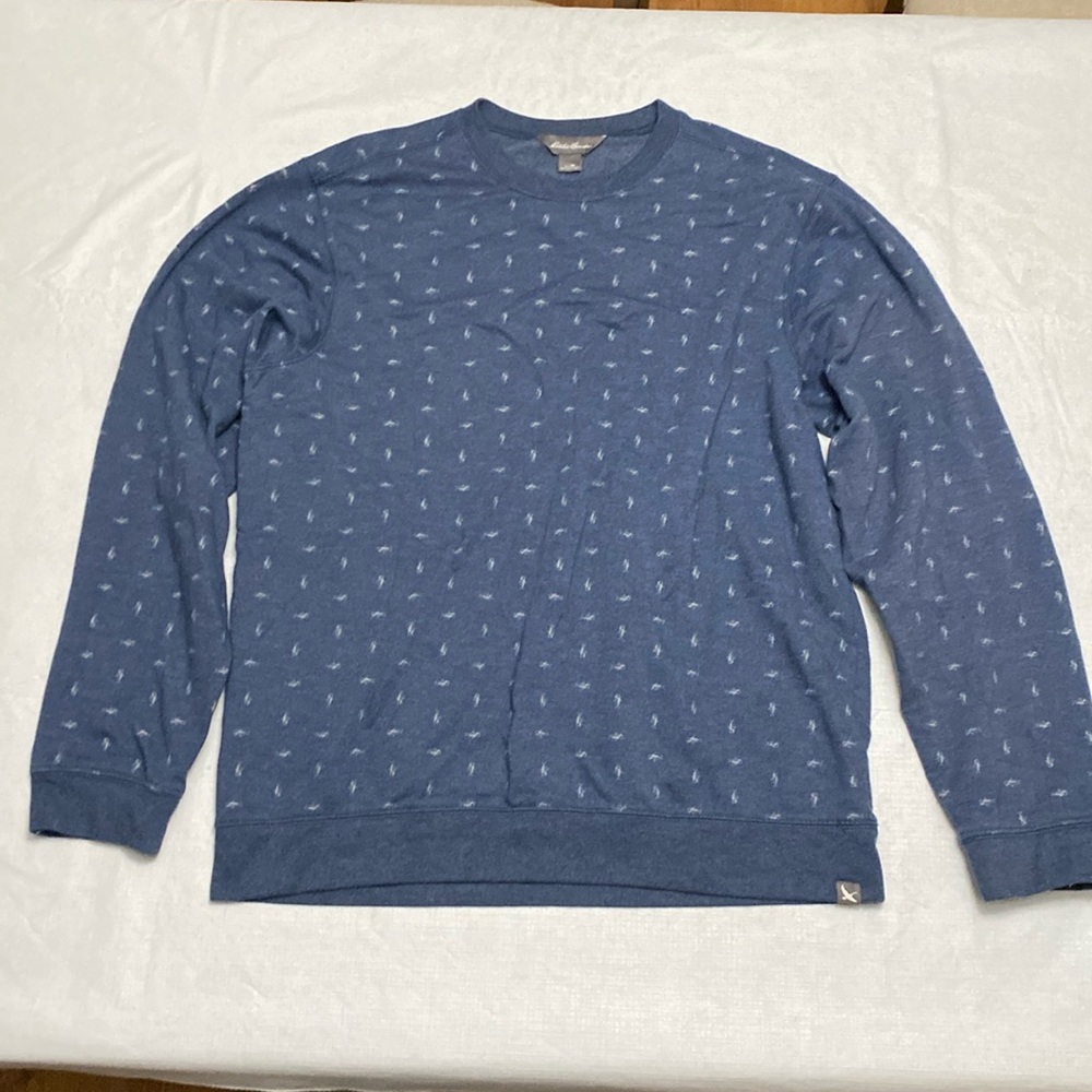 Dark blue with fish pattern Eddie Bauer sweater size medium in great condition